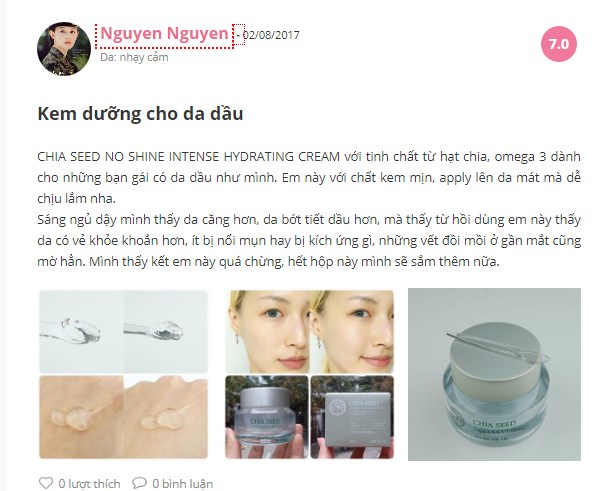 Kem Dưỡng Ẩm The Face Shop Chia Seed No Shine Hydrating Cream chống lão hóa