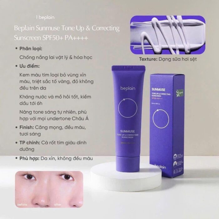 Kem Chống Nắng Beplain Sunmuse Tone Up & Correcting Matte Sunscreen