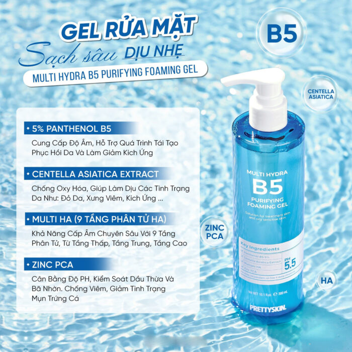 Sữa rửa mặt PrettySkin Multi Hydra B5 Purifying Foaming Gel