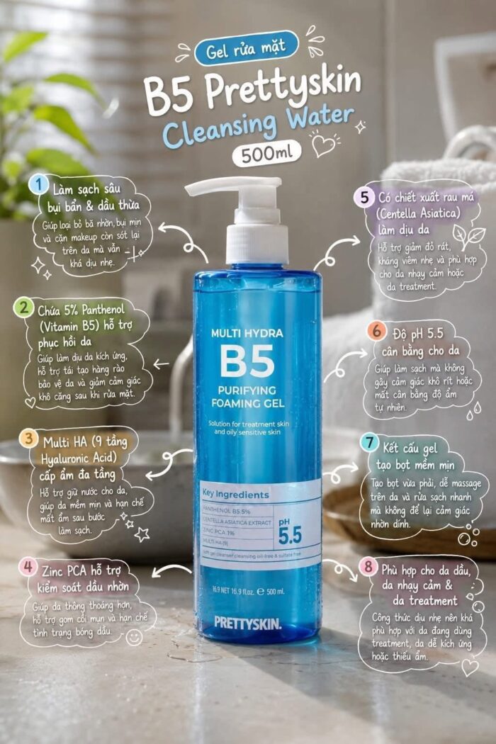 Sữa rửa mặt PrettySkin Multi Hydra B5 Purifying Foaming Gel