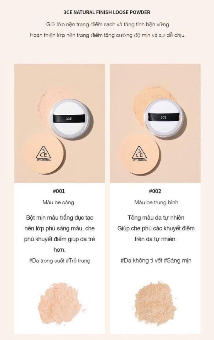 Phấn phủ bột 3CE Stylenanda Natural Finish Loose Powder