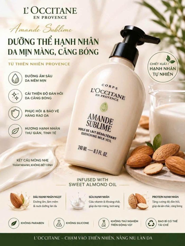 Sữa Dưỡng Thể L'Occitane Almond Amande Milk Veil Body Lotion
