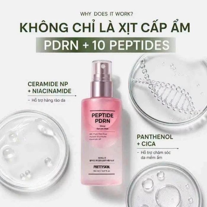 Xịt khoáng Prettyskin Peptide PDRN Glow Serum Mist