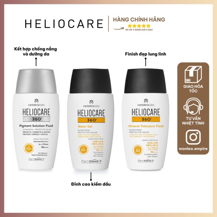Kem chống nắng Heliocare 360 Water Gel/Mineral Tolerance/Pigment Solution Fluid